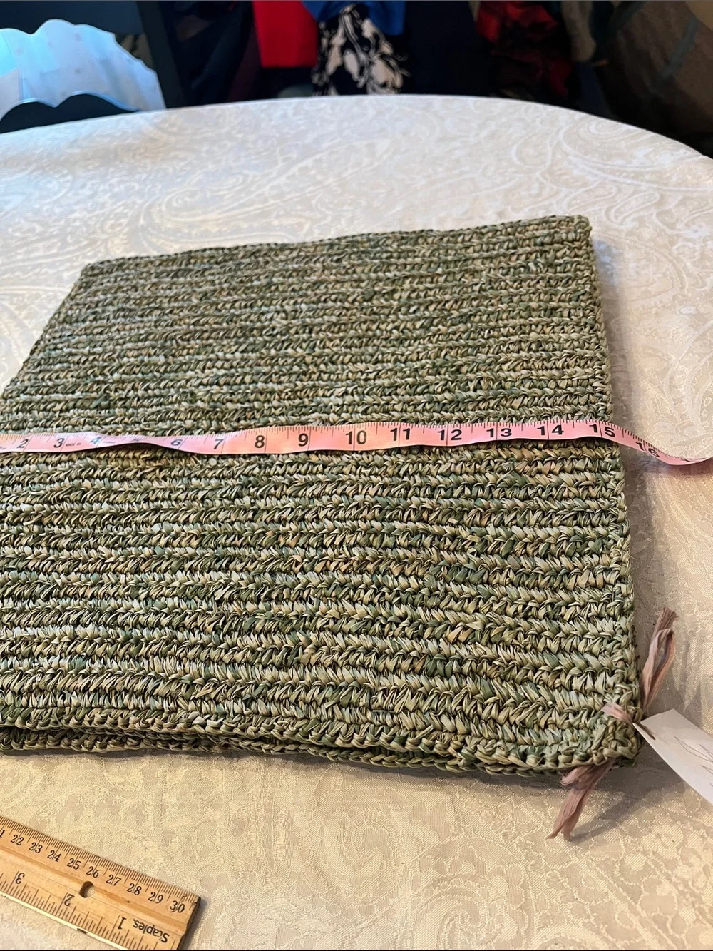 Handwoven Green Jute Seat Cushion — Neutral Rustic Dining Cushion